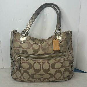 Coach 22455 Poppy Signature Metallic Outline Hallie Tote